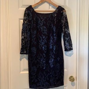 Adrianna Papell navy blue sequins cocktail dress